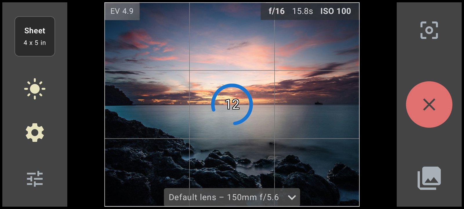 FinderView long exposure metering screen.